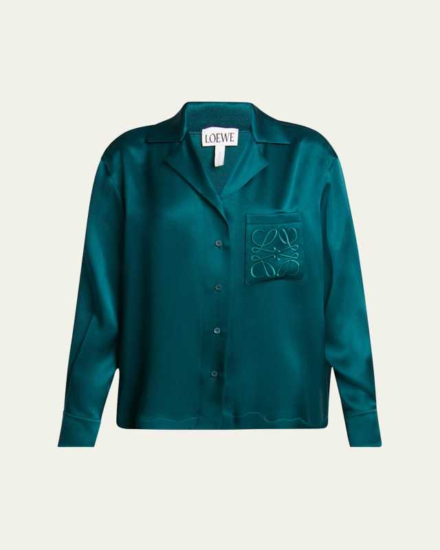 Anagram Silk Button-Front Pajama Blouse
